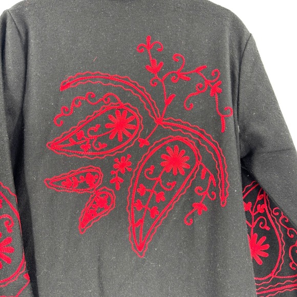 Metrostyle Wool Embroidered Sequence Long Coat Women's M Black Red Hippie Boho - Picture 4 of 11